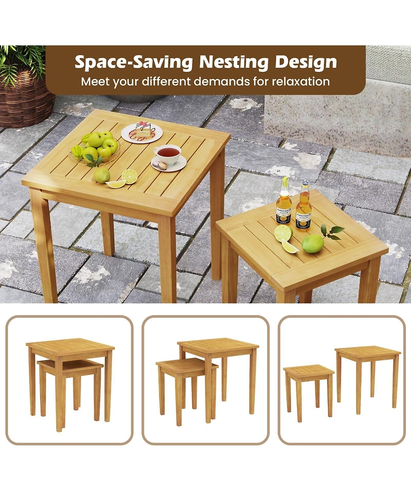 Mecale Set of 2 Teak Nesting Side Tables with Slatted Tops