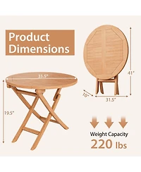 Mecale 31.5 in Round Folding Teak Coffee Table with 220-lb Capacity