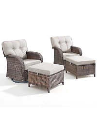 Pocassy 4 Pieces Patio Conversation Set, Wicker Chairs Set of 2 and Ottomans with Cushions, High Back Curved Armrest