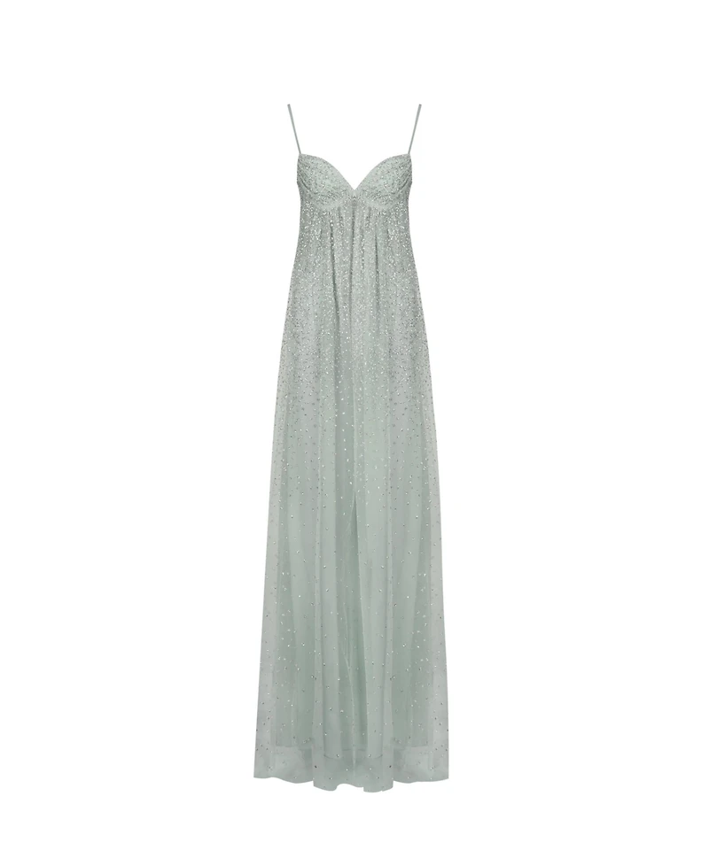 Miss Circle Women's Wallie Backless Sweetheart Rhinestone-Embellished Mesh Gown