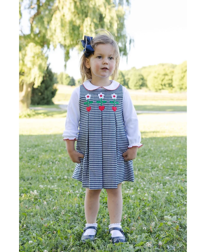 Florence Eiseman Girls (4-6X) Houndstooth Jumper with Hearts and Flowers Dress