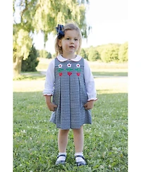 Florence Eiseman Girls (4-6X) Houndstooth Jumper with Hearts and Flowers Dress