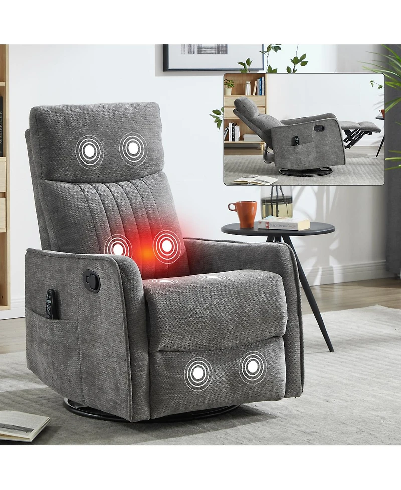 Streamdale Furniture Fabric Manual Recliner Chair with Heat, Massage, Rocker and Swivel