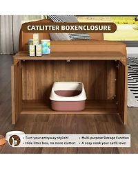 6thdruple 31.5" Modern Walnut Cat Litter Box Enclosure, Hidden Litter Cabinet with Fluted Design