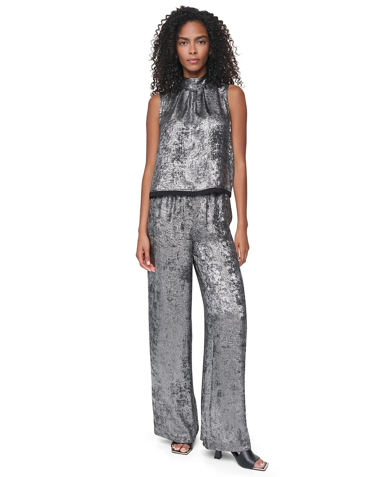 Dkny Women's Empire State Steel Mock Neck Swing Cocktail Blouse