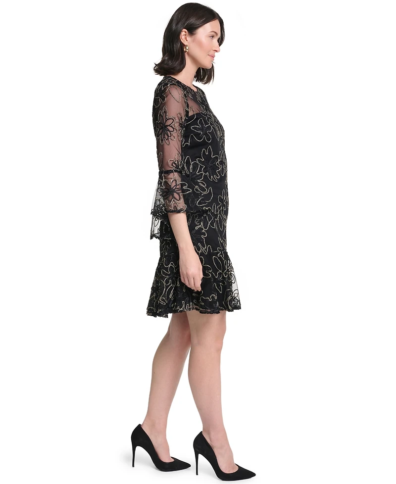 Jessica Howard Women's A-Line Bell-Sleeve Floral-Print Dress