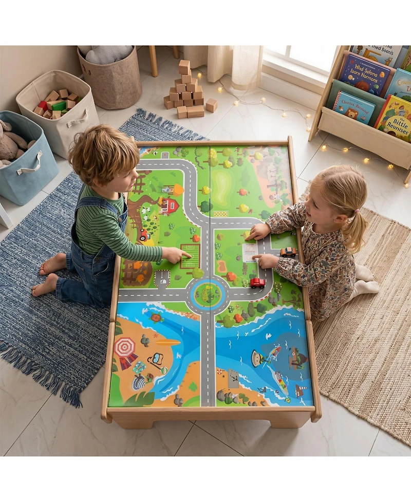 Hongge 110-Piece Wooden Train Table With Storage Drawer
