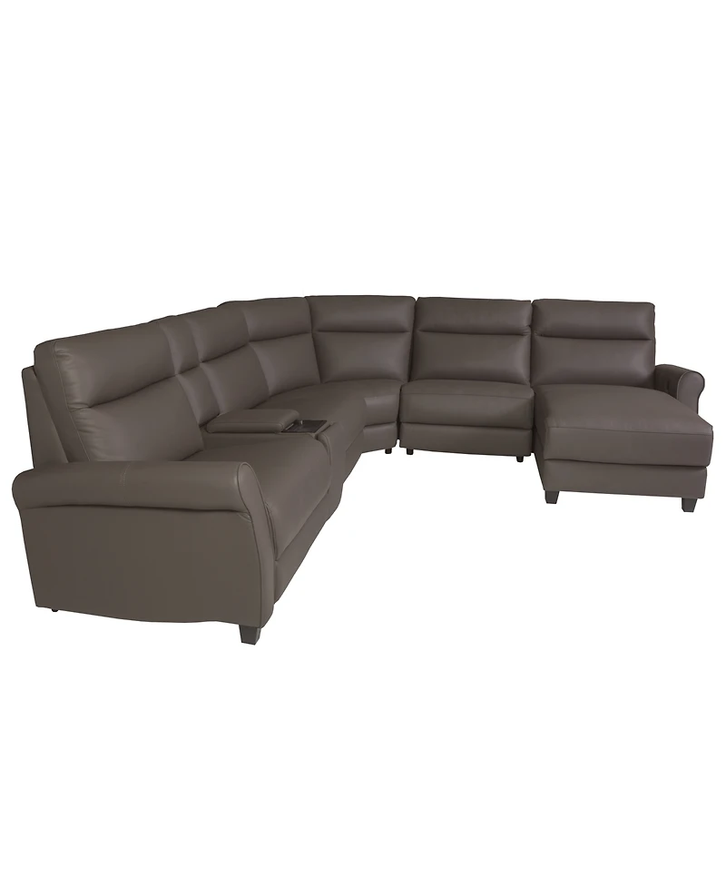 Thandler 6-Piece Leather Chaise Sectional with Power Recliners and Storage Console, Exclusively at Macy's