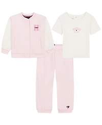 Tommy Hilfiger Baby Girls' Fleece Easy-On/Easy-Off Jacket, T-Shirt and Joggers, 3-Piece Set