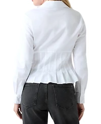 Guess Women's Serena Long Sleeve Collared Pleated Peplum Cotton-Blend Blouse
