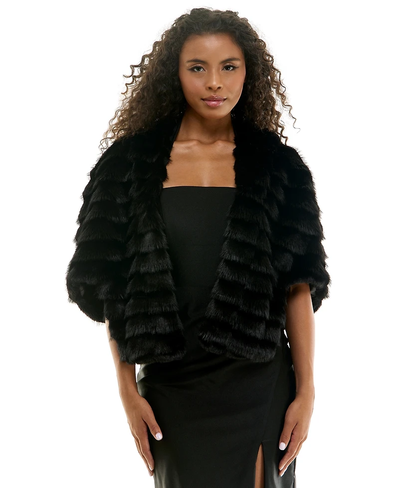 Seni & Cade Women's Tiered Cropped Faux Fur Shawl Jacket