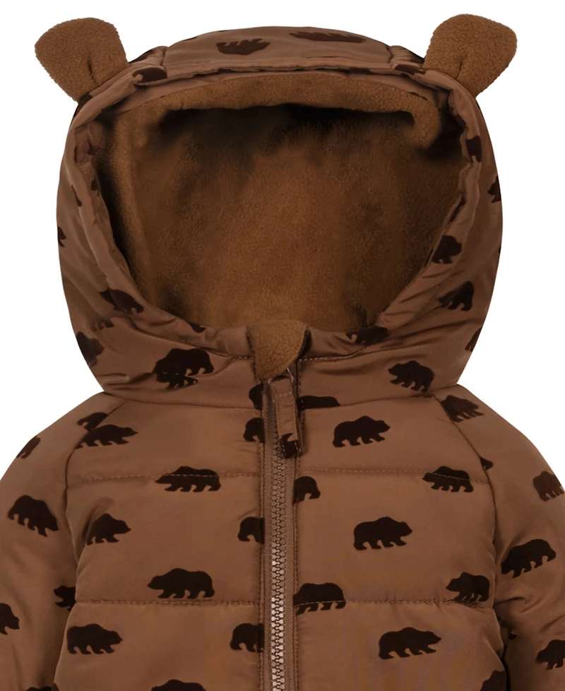 S Rothschild & Co Baby Boys' Flocked Bear-Print Fleece-Lined Hood Easy-On/Easy-Off Snowsuit