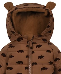 S Rothschild & Co Baby Boys' Flocked Bear-Print Fleece-Lined Hood Easy-On/Easy-Off Snowsuit