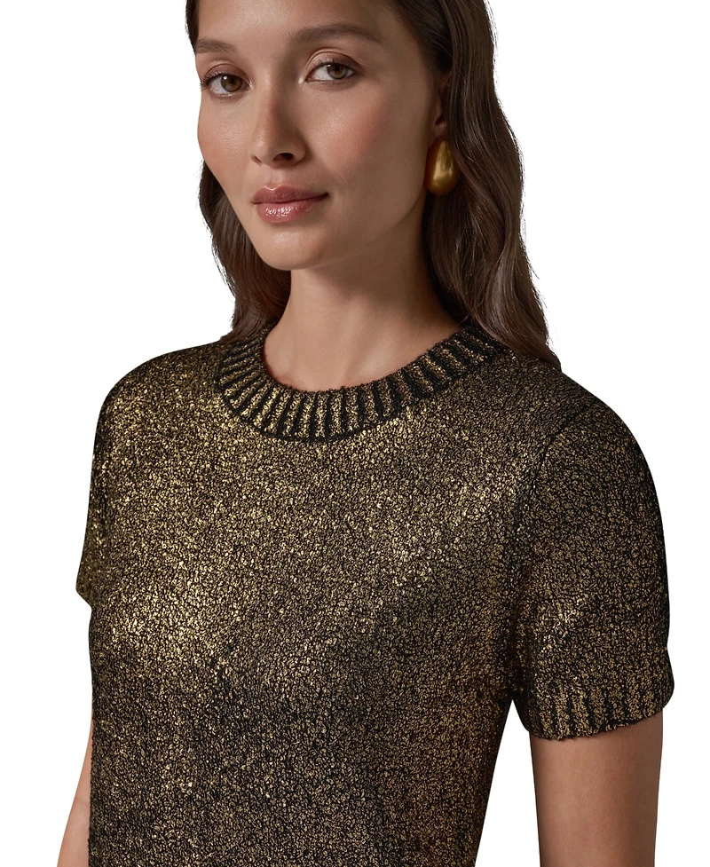 Donna Karan New York Women's Foil Boucle Short-Sleeve Crewneck Sweater