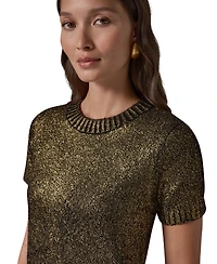 Donna Karan New York Women's Foil Boucle Short-Sleeve Crewneck Sweater
