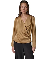 Donna Karan New York Women's Satin Faux-Wrap Blouse