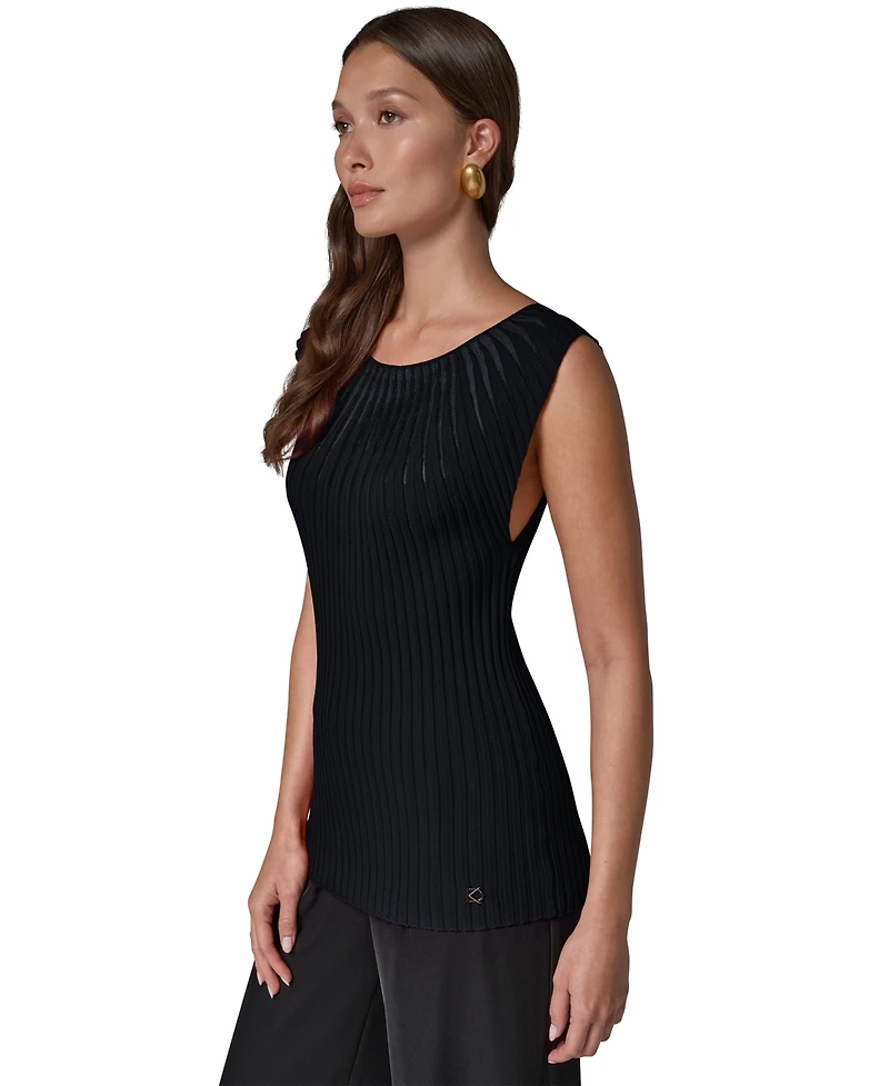 Donna Karan New York Women's Crewneck Sleeveless Ribbed Pullover Sweater