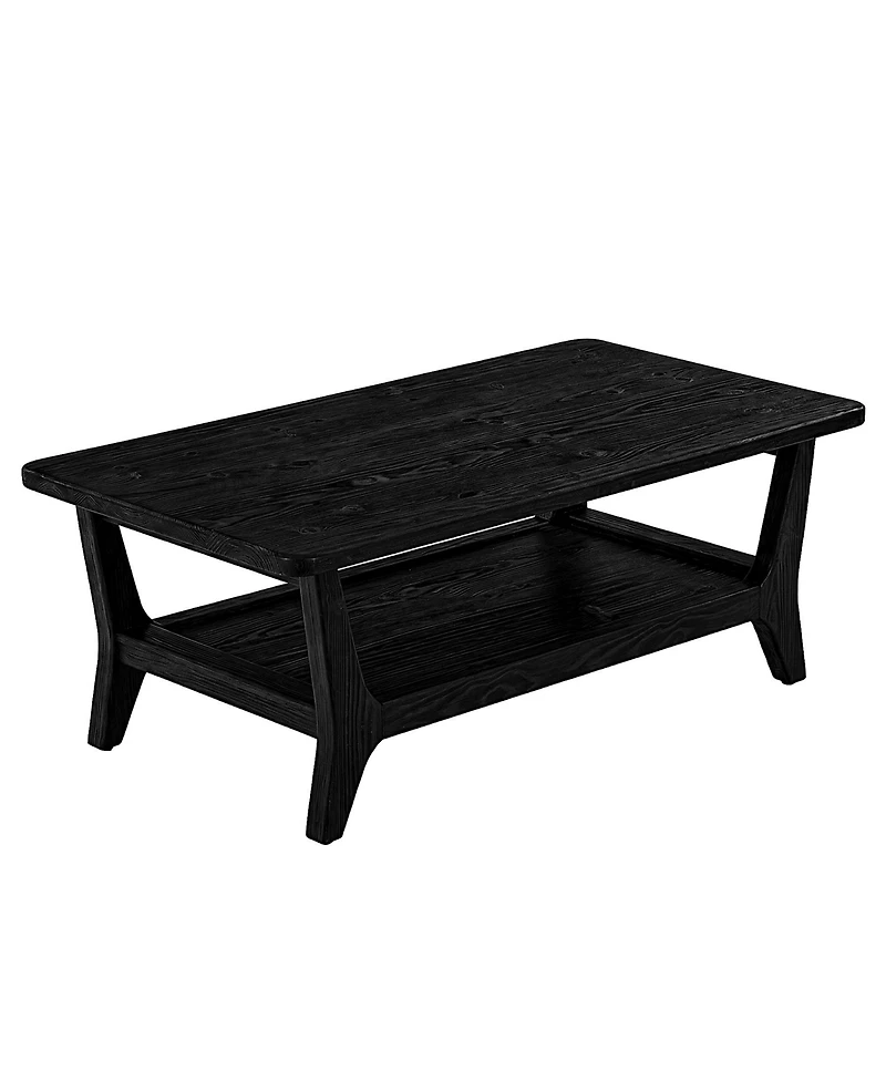 Tribesigns Solid Wood Coffee Table, 47-Inch Living Room Center Table with Shelf, 2-Tier, Smooth Corners, Child-Friendly, Easy Assembly