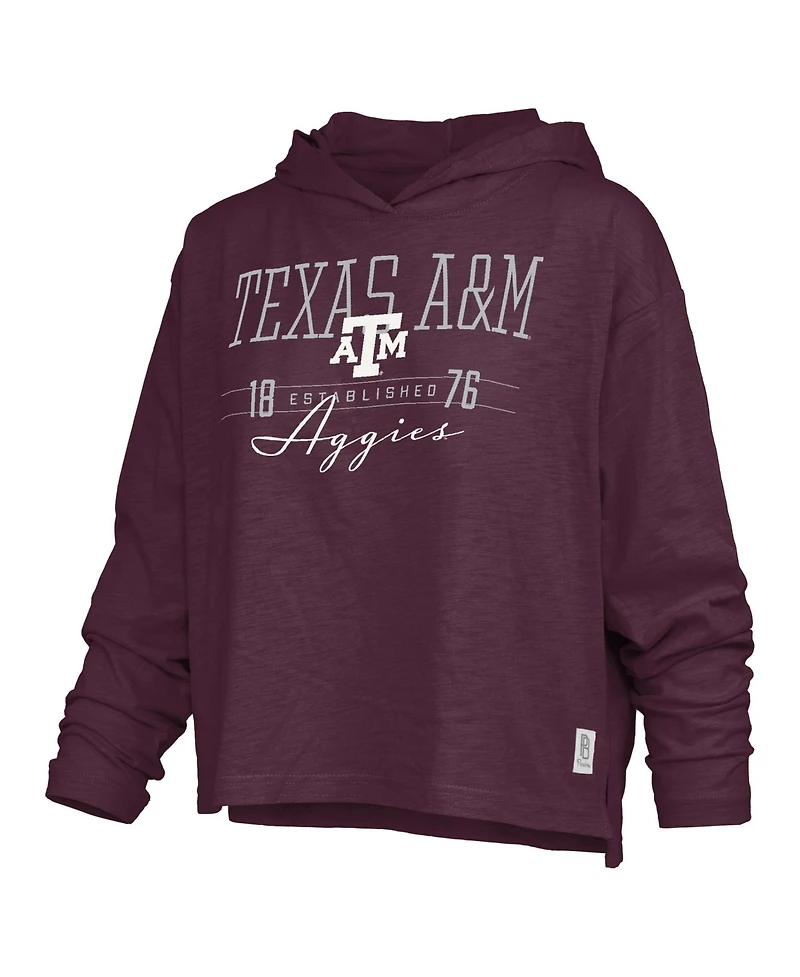 Pressbox Women's Castillo Texas A&M Aggies Oversized Slub Long-Sleeve Hooded T-Shirt