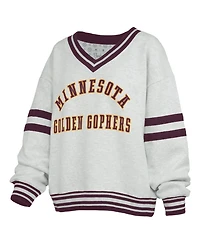 Pressbox Women's Minnesota Golden Gophers Tackle Twill Oates Oversized-Fit V-Neck Sweatshirt