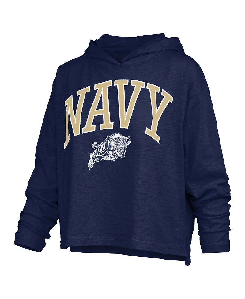 Pressbox Women's Navy Midshipmen Nelson Slub Oversized Long-Sleeve Hooded T-Shirt