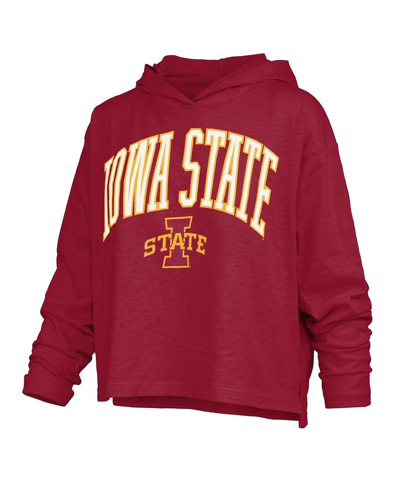 Pressbox Women's Iowa State Cyclones Nelson Arch Over Logo Long Sleeve Hooded Slub T-Shirt