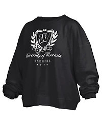 Pressbox Women's Wisconsin Badgers Big Aug Script Janice Oversized Cropped Graphic Crewneck Pullover Sweatshirt