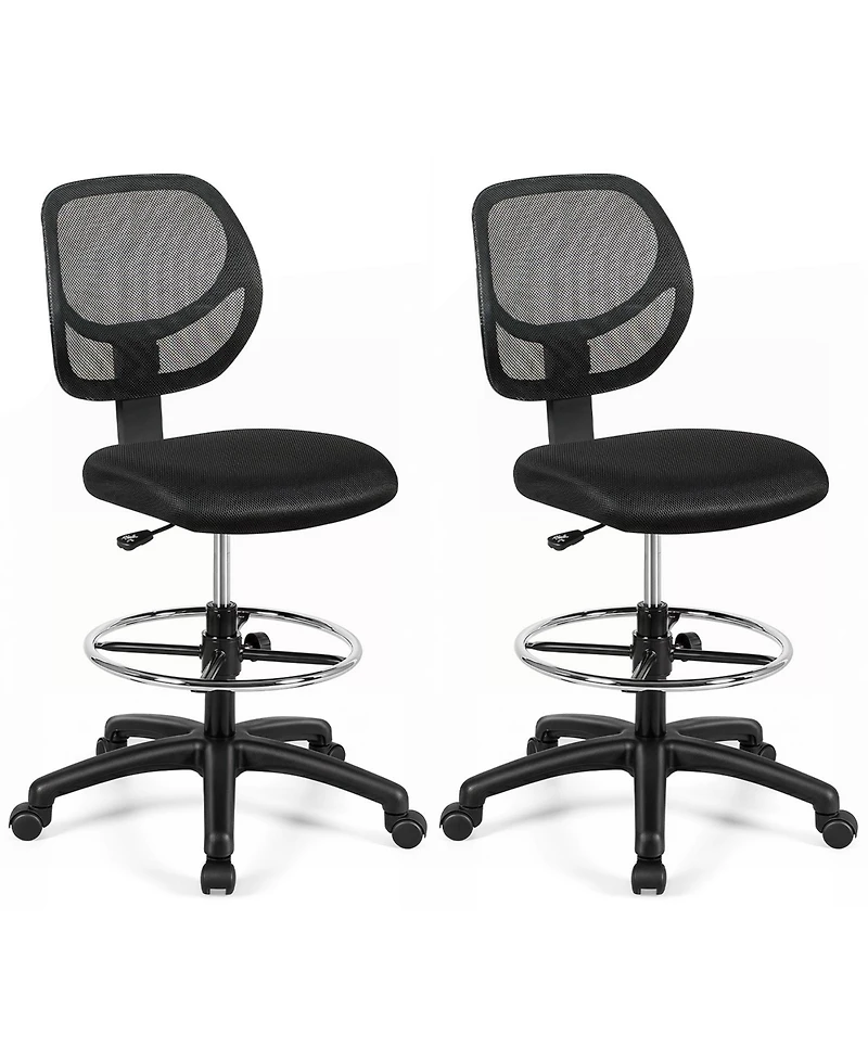Gymax 2Pieces Mesh Drafting Chair Mid Back Office Chair Adjustable Height With Footrest