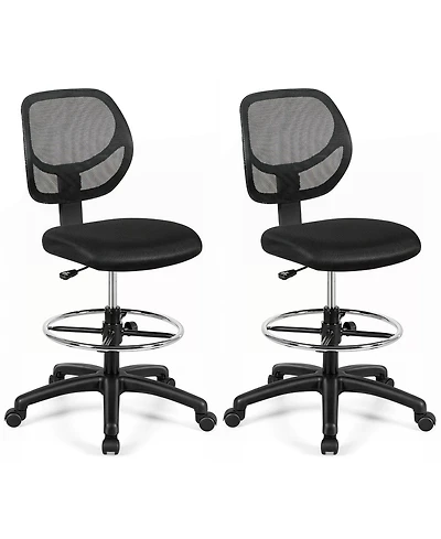 Gymax 2Pieces Mesh Drafting Chair Mid Back Office Chair Adjustable Height With Footrest