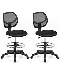 Gymax 2Pieces Mesh Drafting Chair Mid Back Office Chair Adjustable Height With Footrest