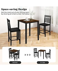 Sugift 3 Piece Counter Height Dining Table Set for 2 with Rubber Wood Frames and Built In Footrests