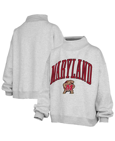 Pressbox Women's Maryland Terrapins Nelson Texture Lingo Mock Neck Dropped Shoulders Sweatshirt