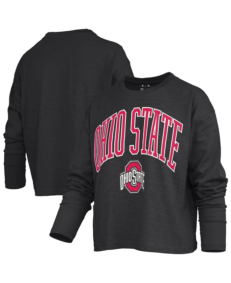Pressbox Women's Ohio State Buckeyes Motley Burnout Boxy Long Sleeve T-Shirt