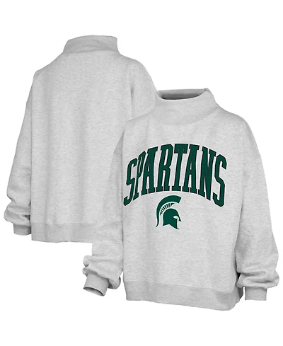 Pressbox Women's Michigan State Spartans Nelson Texture Lingo Oversized Mock Neck Graphic Fleece Sweatshirt