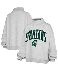 Pressbox Women's Michigan State Spartans Nelson Texture Lingo Oversized Mock Neck Graphic Fleece Sweatshirt