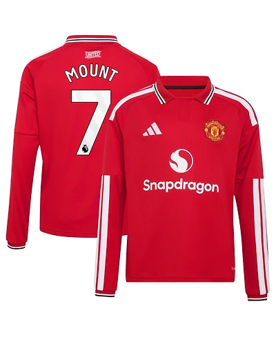 Adidas Boys' and Girls' Manchester United Mason Mount 2026/27 Home Long-Sleeve Regular-Fit Polo-Collar Jersey
