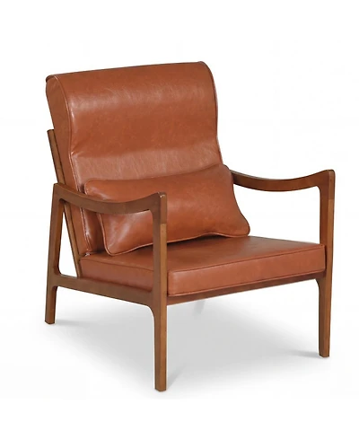 Sugift Modern Accent Chair Upholstered Faux Leather Armchair with Removable Lumbar Pillow
