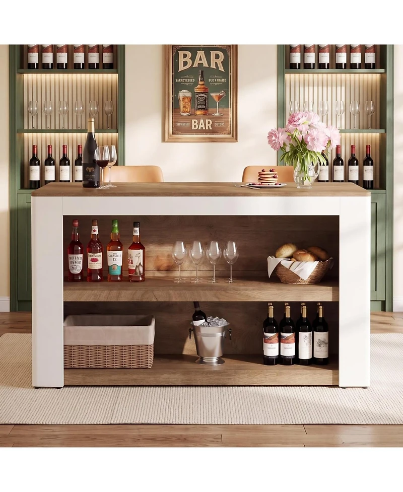 Tribesigns 55.1" Home Bar Unit with 3-Tier Storage Shelves
