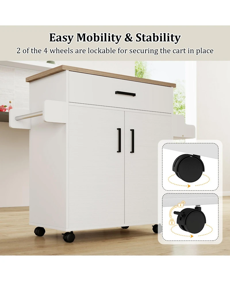 Volenca Rolling Kitchen Island Cart with Storage Shelves and Casters