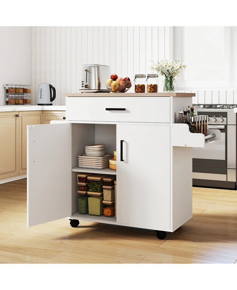 Volenca Rolling Kitchen Island Cart with Storage Shelves and Casters
