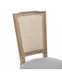 Streamdale Furniture Farmhouse Solid Wood Linen and Rattan Dining Chairs, Set of 2