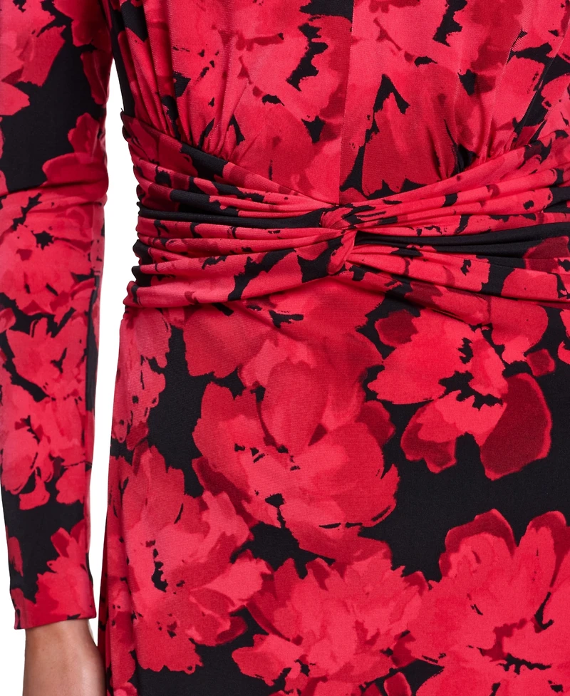Calvin Klein Women's V-Neck Floral-Print Long-Sleeve Sheath Dress