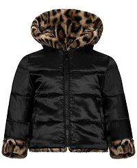 S Rothschild & Co Baby Girls' Reversible Faux Fur Hooded Jacket