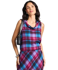 Vince Camuto Women's Plaid Cowl Neck Sleeveless Blouse