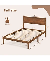 Gouun Full Size Wood Platform Bed Frame with High Headboard and 12 Plywood Slats
