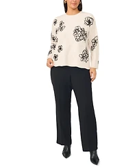 Vince Camuto Plus Floral-Embroidered Long-Sleeve Crewneck Sweater