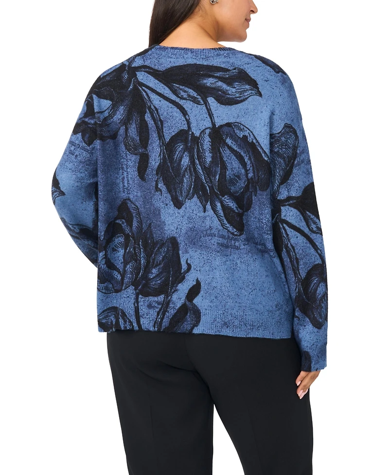 Vince Camuto Plus Floral-Print Pullover Sweater