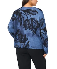 Vince Camuto Plus Floral-Print Pullover Sweater