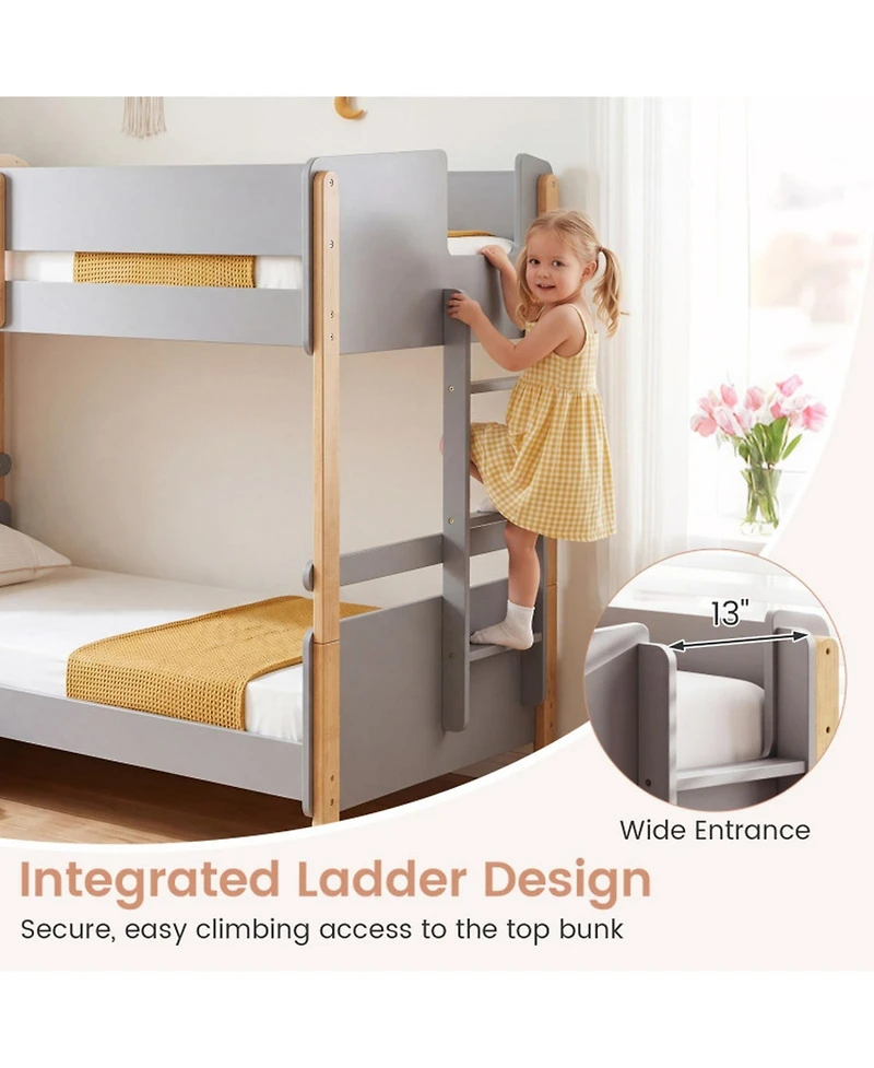 Gouun Twin Over Twin Wood Bunk Bed with Ladder Convertible to 2 Separate Beds