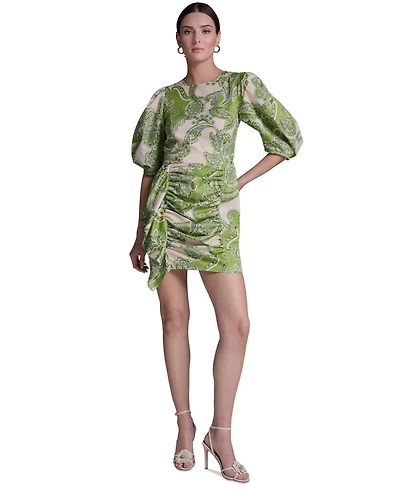 Bcbg Women's Paisley Print Ruffle Detail Crewneck Dress